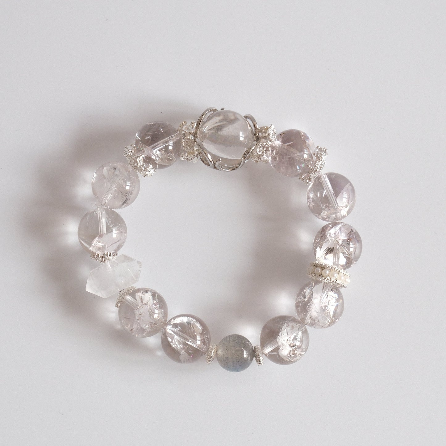 "Handmade white Azeztulite and moonstone bracelet"