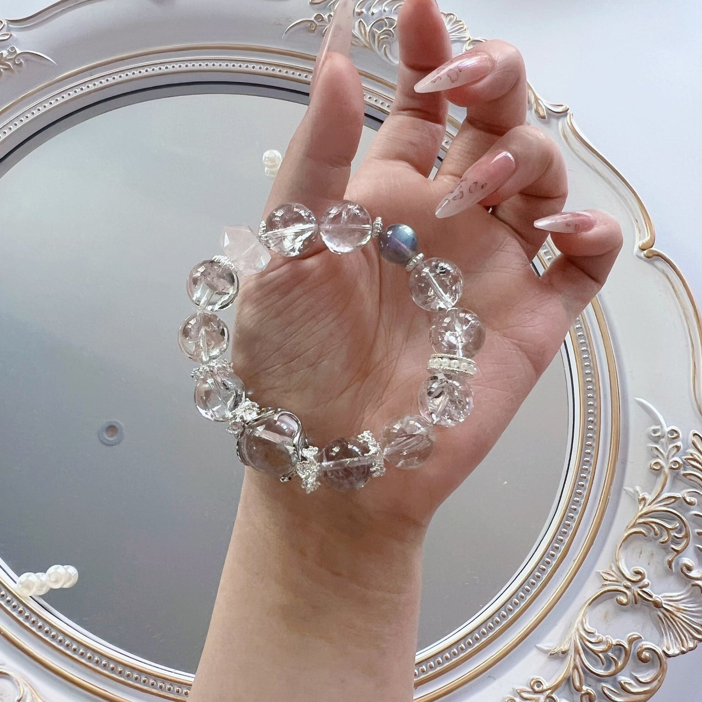 Silverveil Light – Azeztulite, Moonstone & Quartz Healing Bracelet | Handmade for Clarity & Intuition